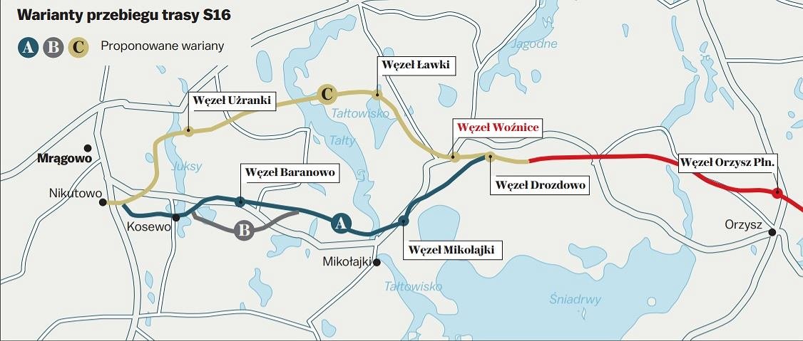 Trasa S16 jednak ominie Mikołajki! RDOŚ nie zgodził się na wariant proponowany przez drogowców.